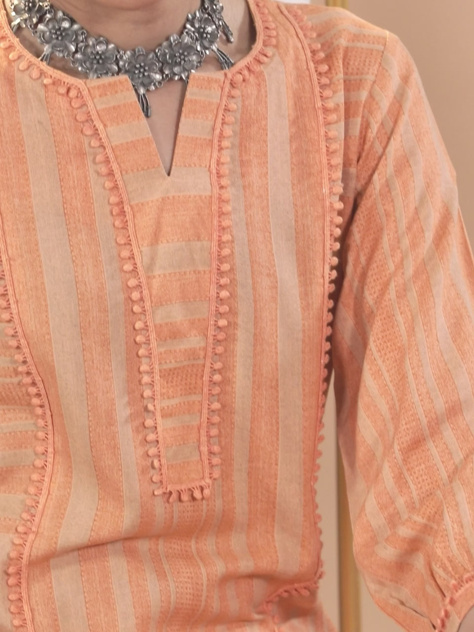  Orange Striped Rayon Kurta 