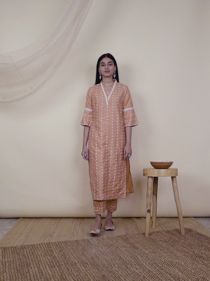  Orange Embroidered Silk Kurta 