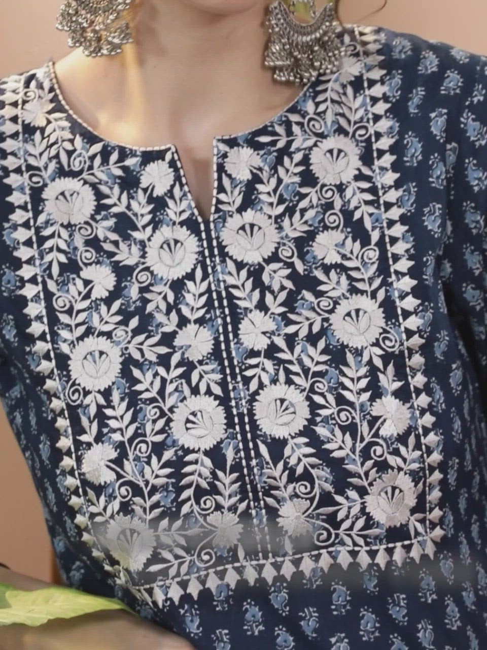  Blue Printed Cotton Straight Kurta With Dupatta 