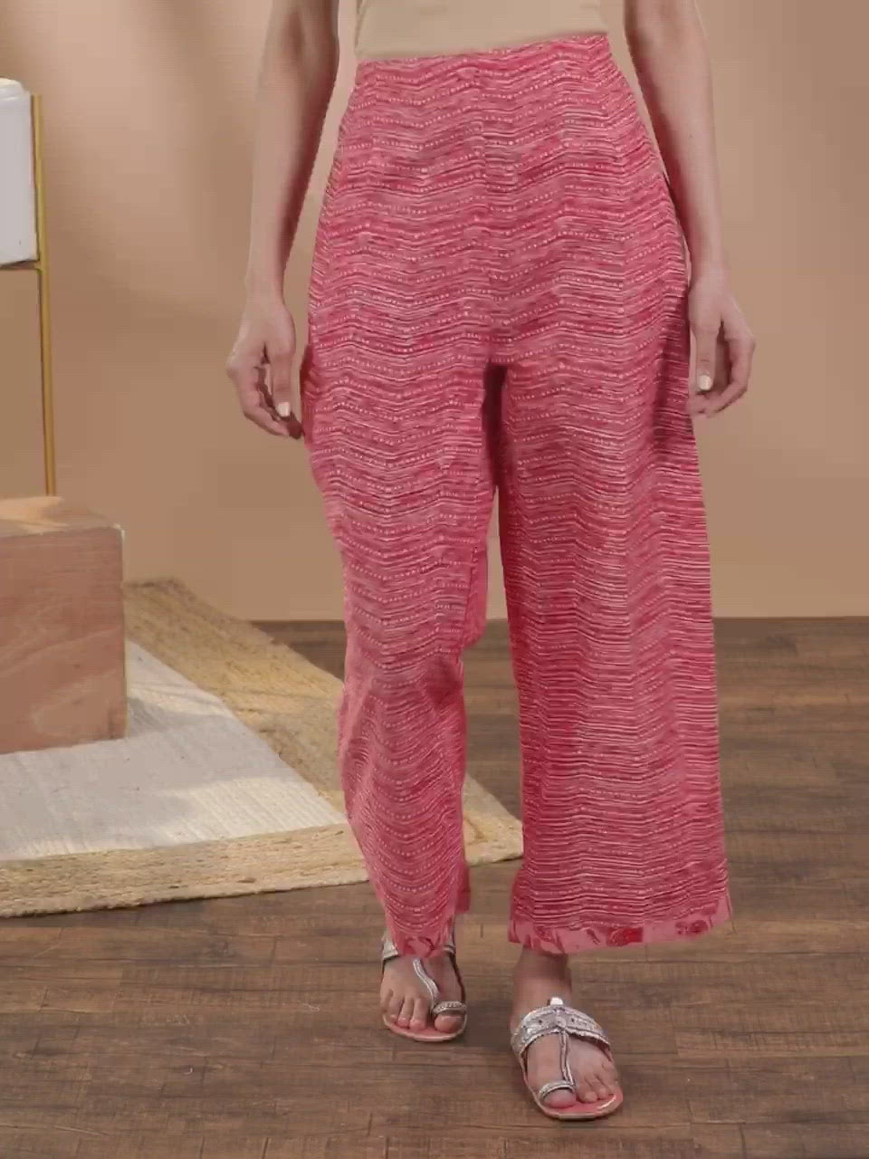  Pink Printed Cotton Palazzos 