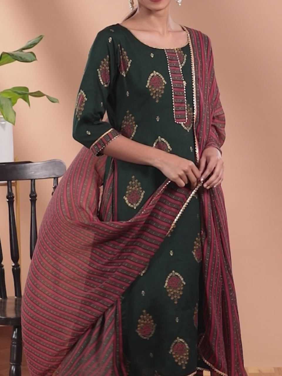 Green Printed Rayon Straight Kurta With Dupatta 