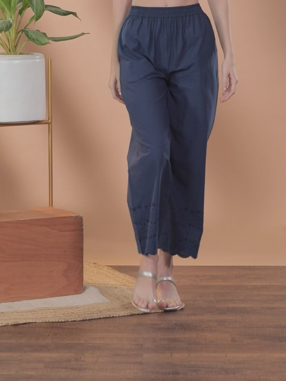  Blue Solid Cotton Palazzos 