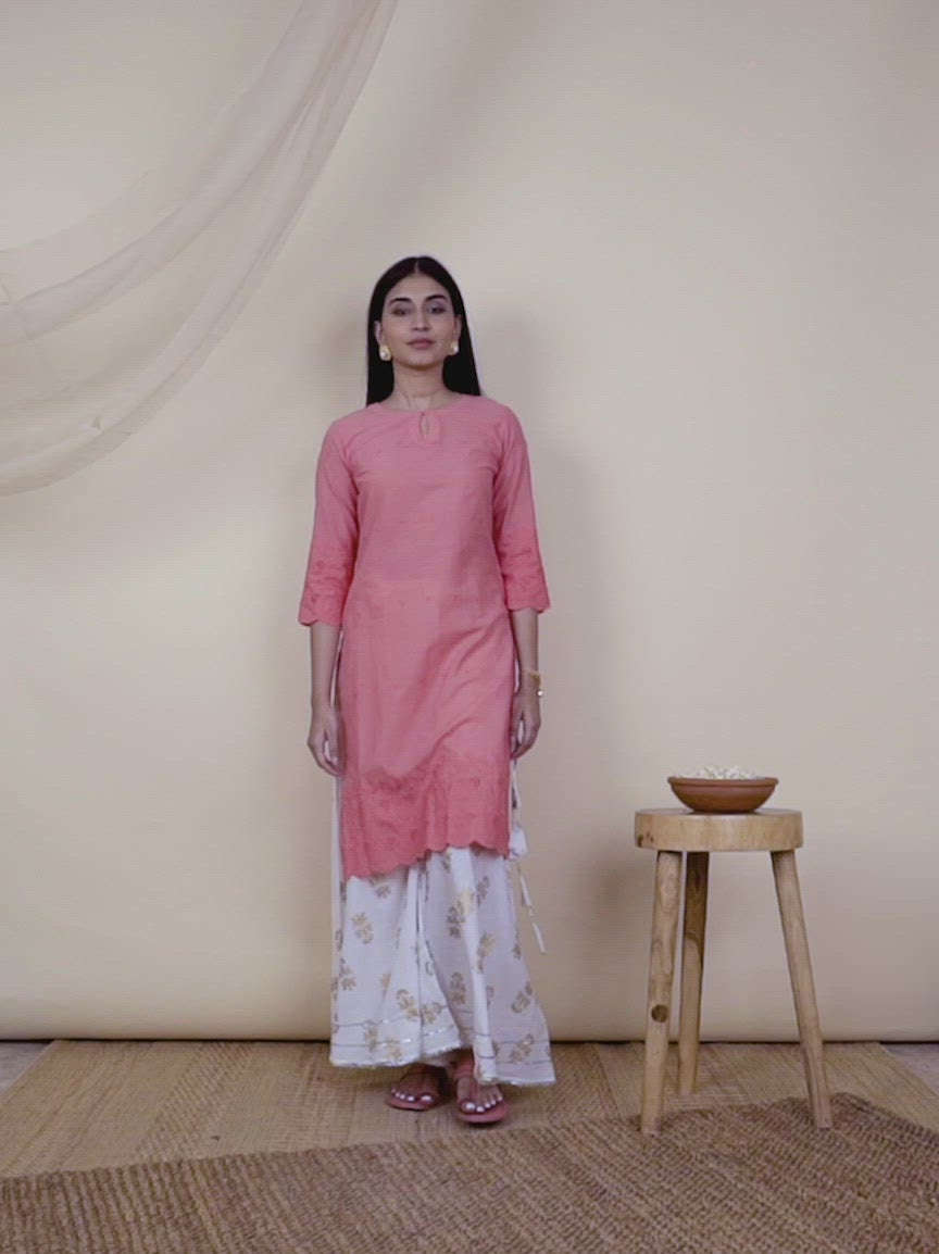 Pink Embroidered Cotton Kurta