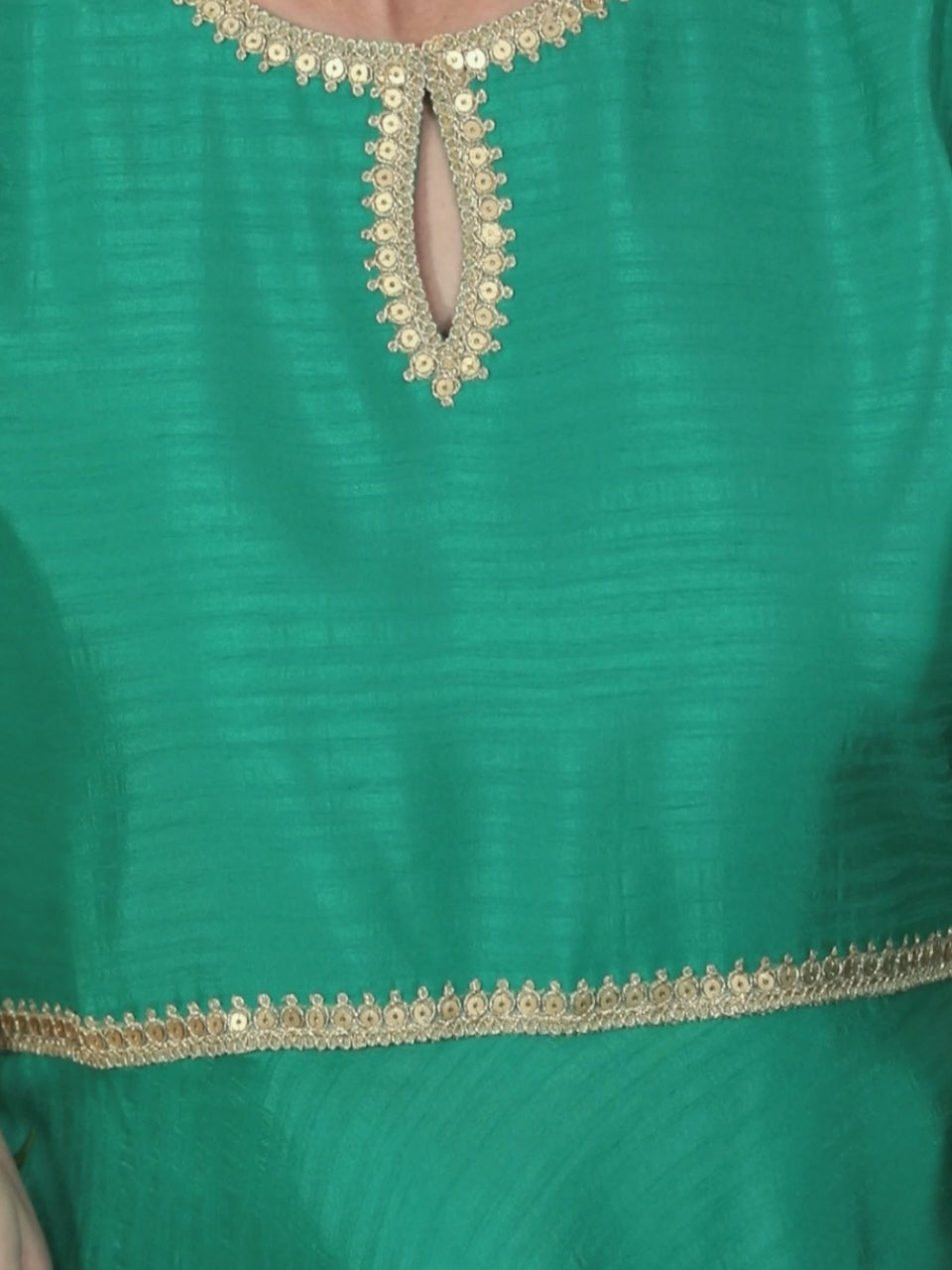 Green Solid Silk Blend Anarkali Kurta With Palazzos & Dupatta