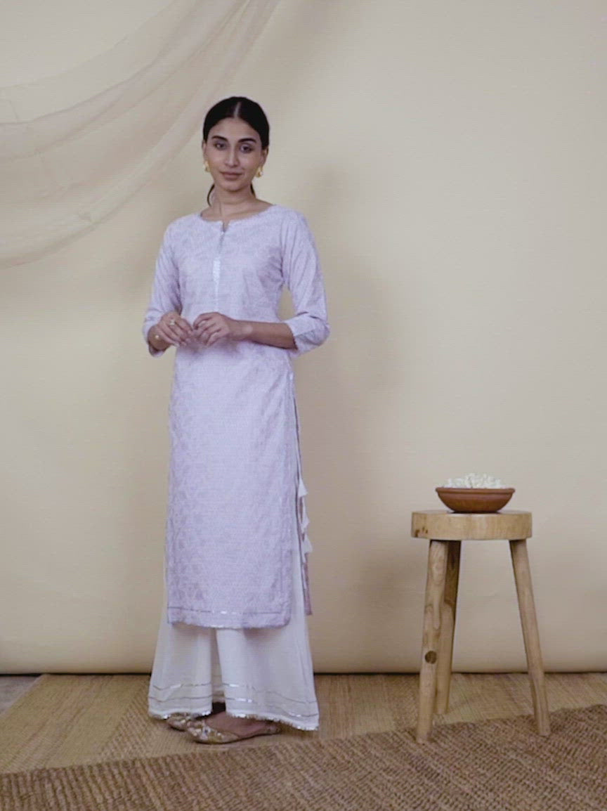  Pink Printed Cotton Kurta 
