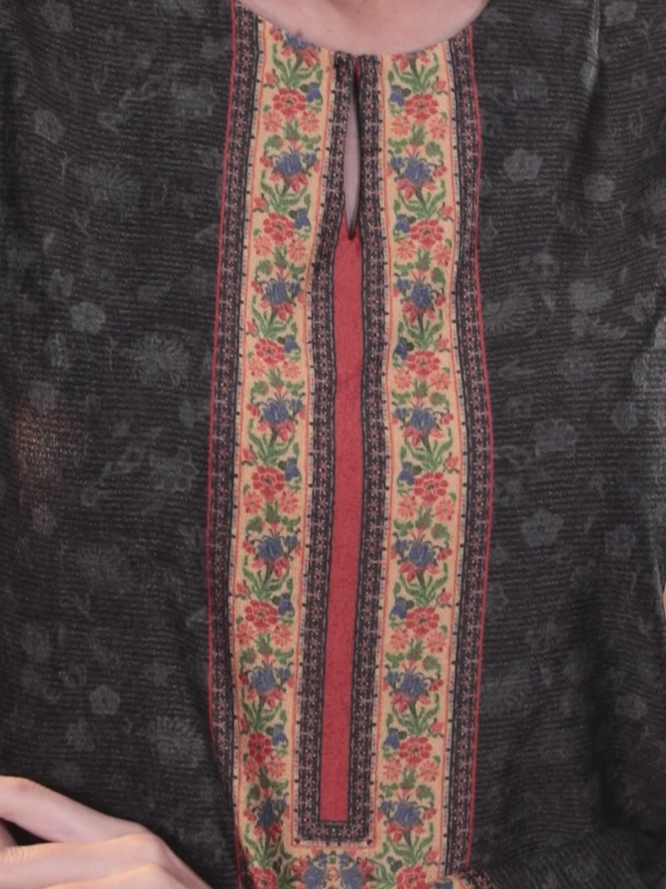 Multicoloured Yoke Design Velvet Straight Kurta With Dupatta