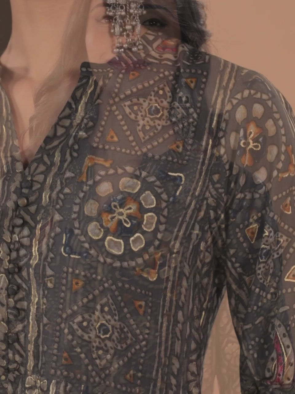  Grey Printed Silk Dress 