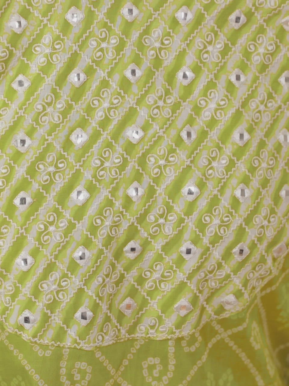  Green Printed Cotton Anarkali Kurta With Dupatta 