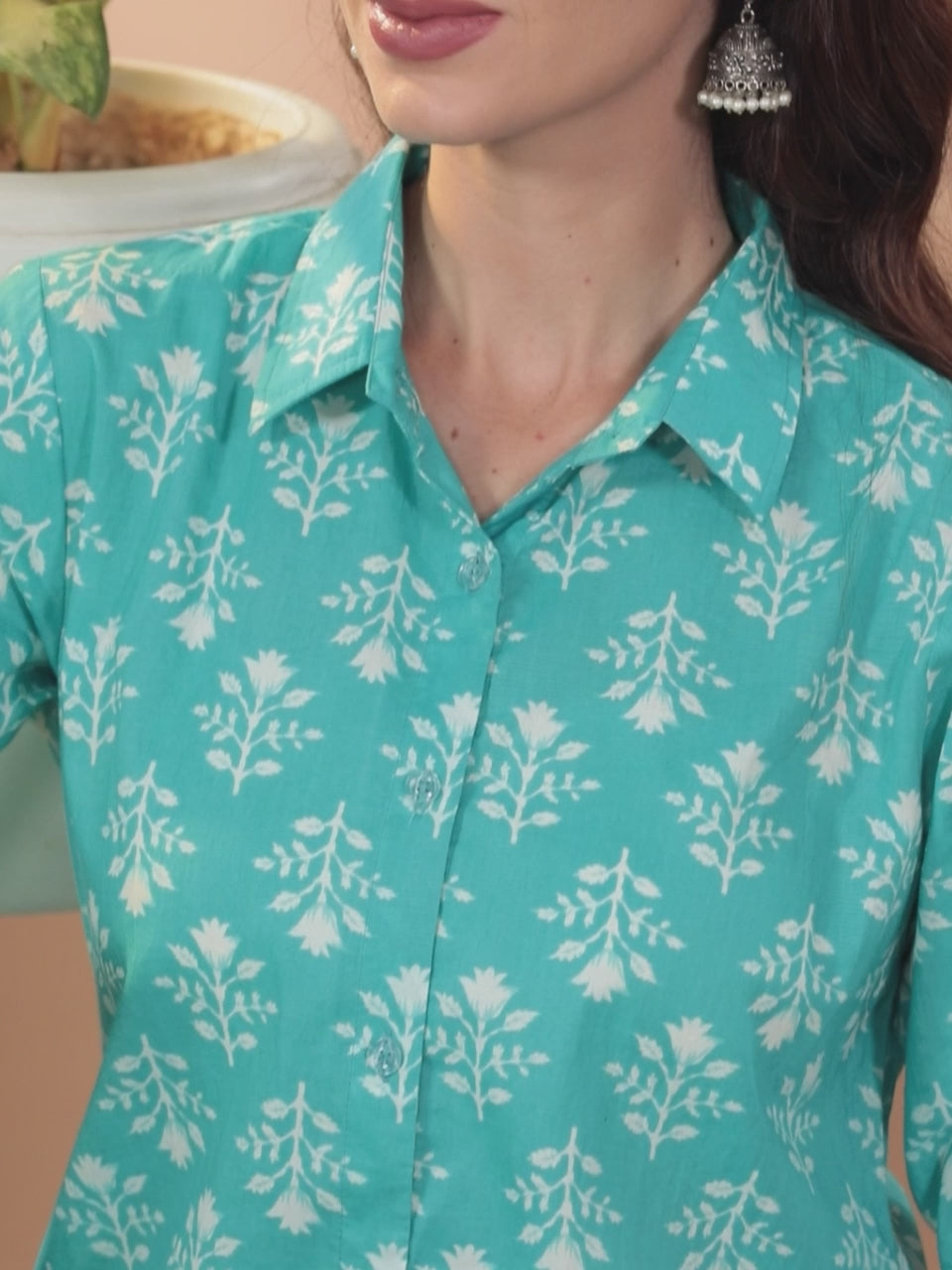  Blue Printed Cotton A-Line Kurta With Palazzos 
