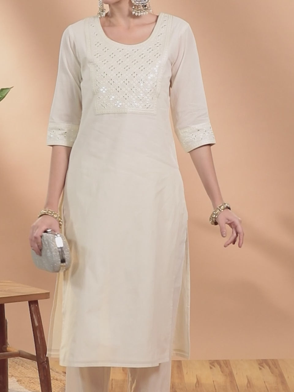  Off White Yoke Design Cotton Kurta 