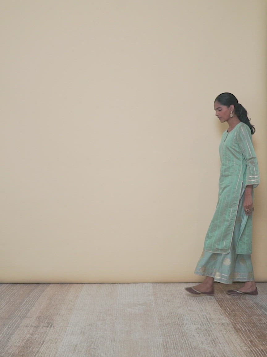  Grey Self Design Chanderi Silk Straight Kurta With Palazzos 