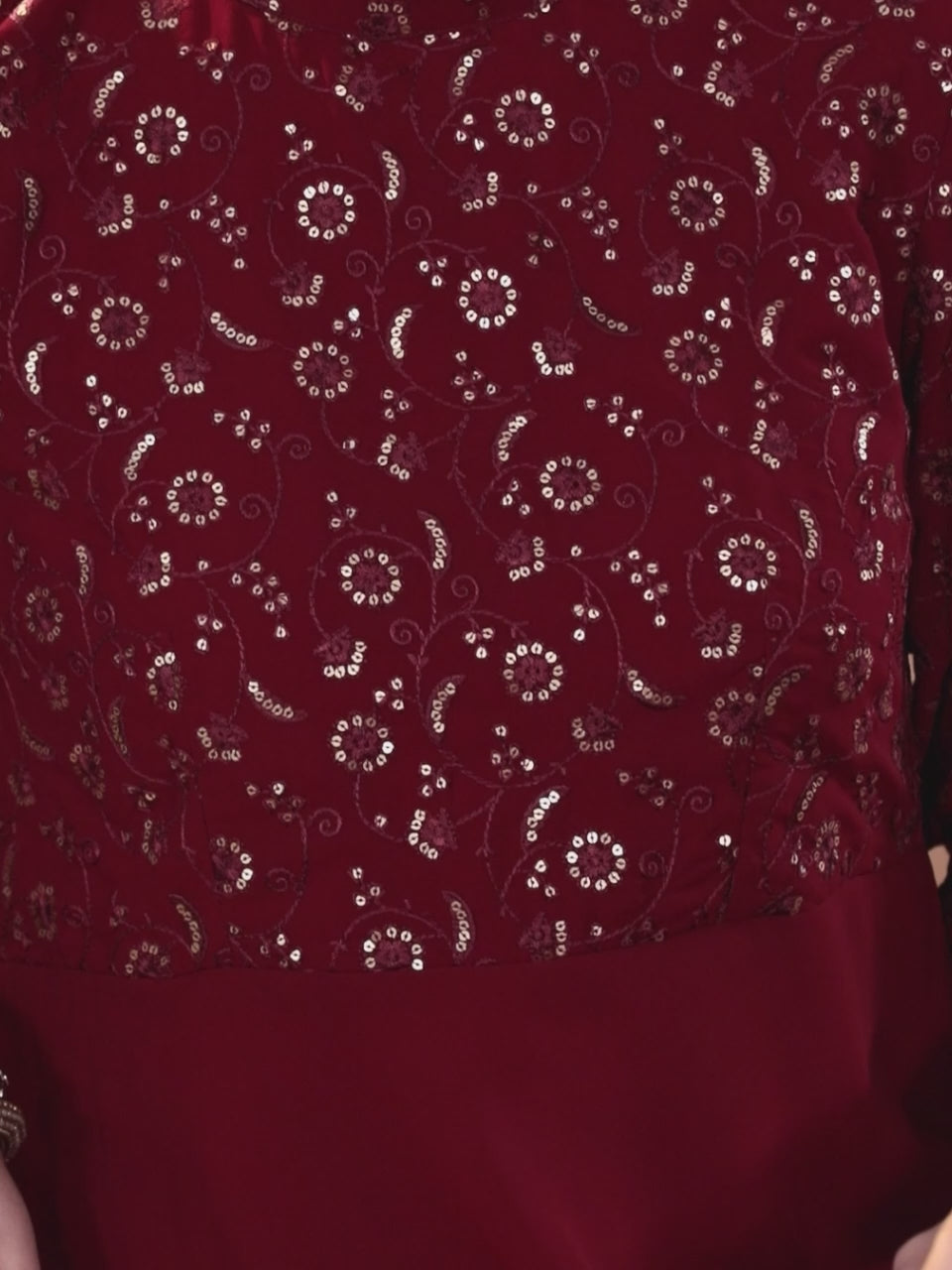 Maroon Embroidered Georgette Anarkali Kurta With Churidar & Dupatta 