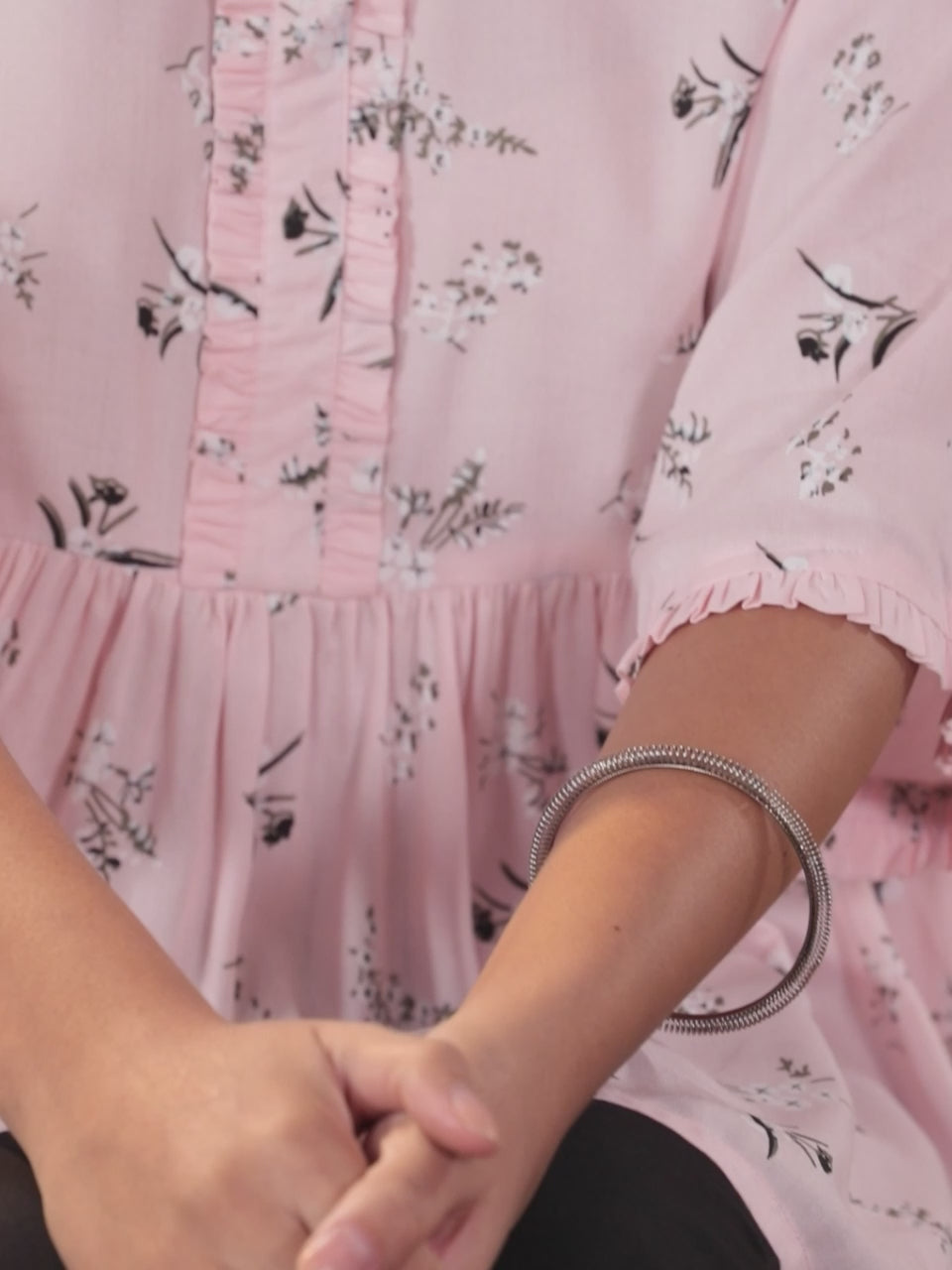  Pink Printed Cotton A-Line Kurti 