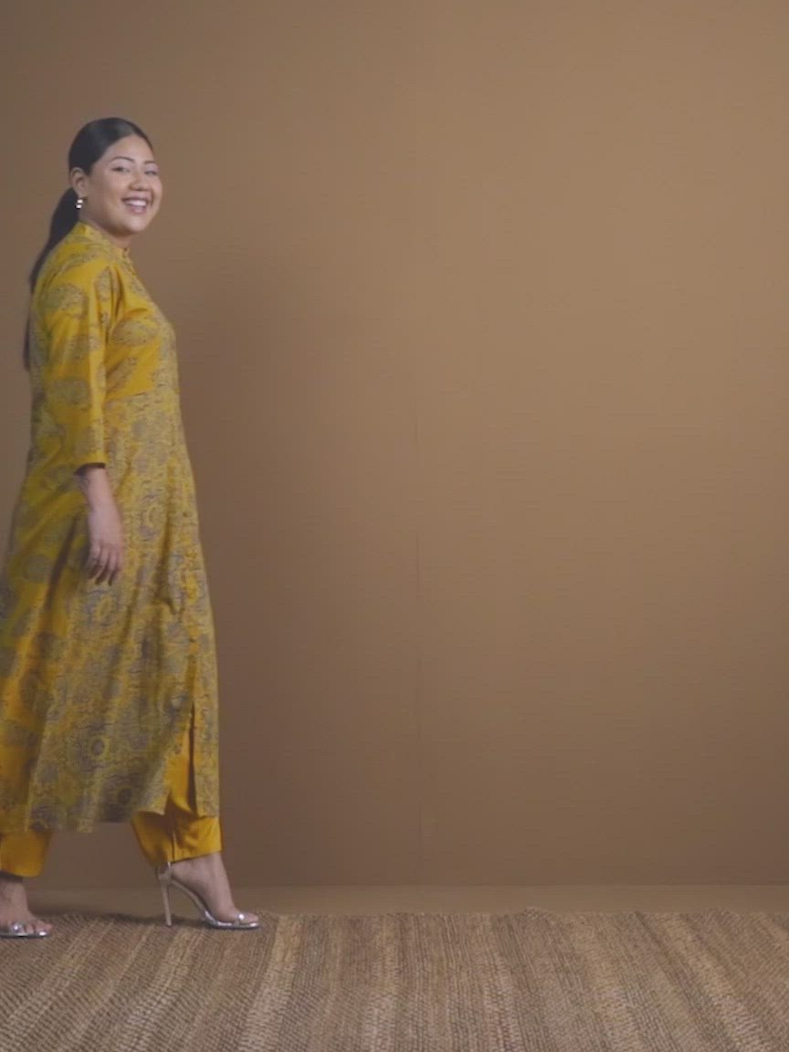  Plus Size Mustard Printed Cotton Kurta 