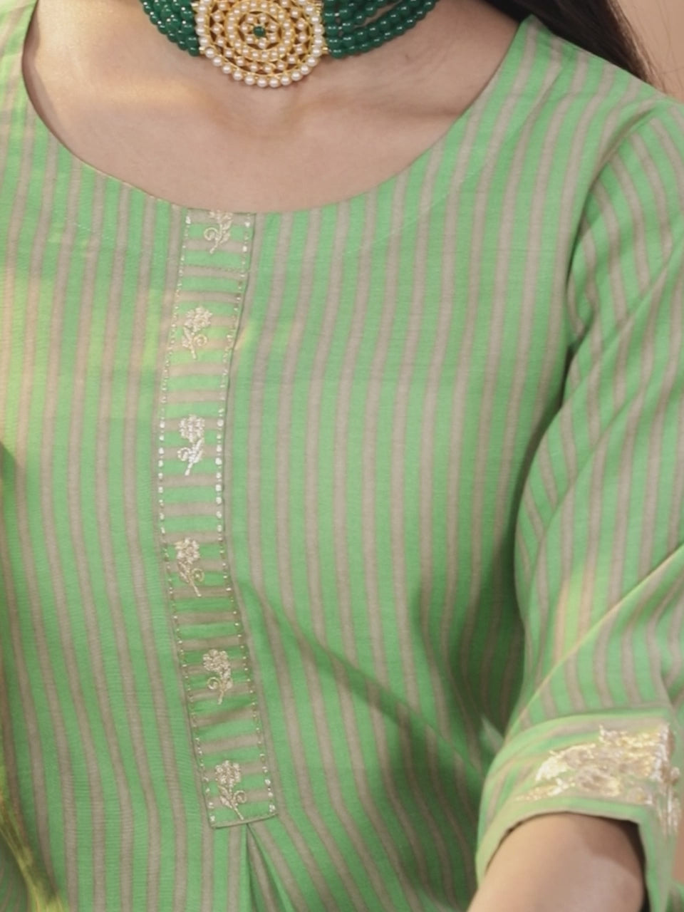  Green Striped Chanderi Silk Kurta 