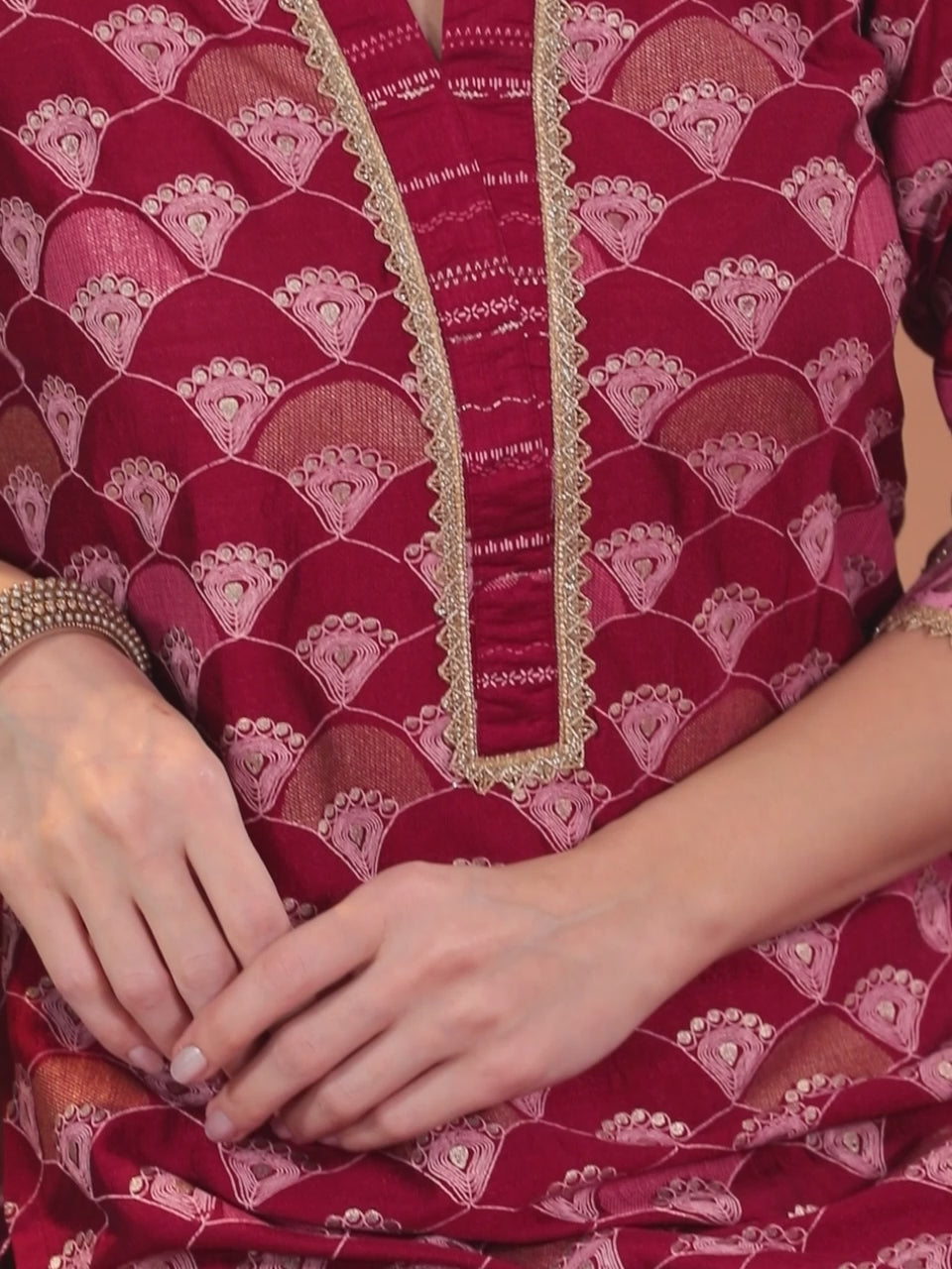  Red Printed Silk Blend Straight Kurta With Dupatta 