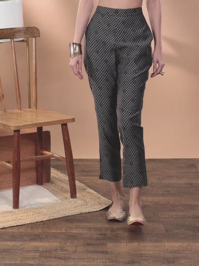 Charcoal Self Design Silk Trousers