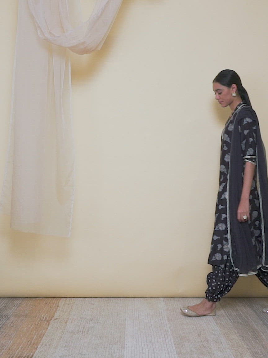  Brown Printed Silk Straight Kurta With Salwar & Dupatta 
