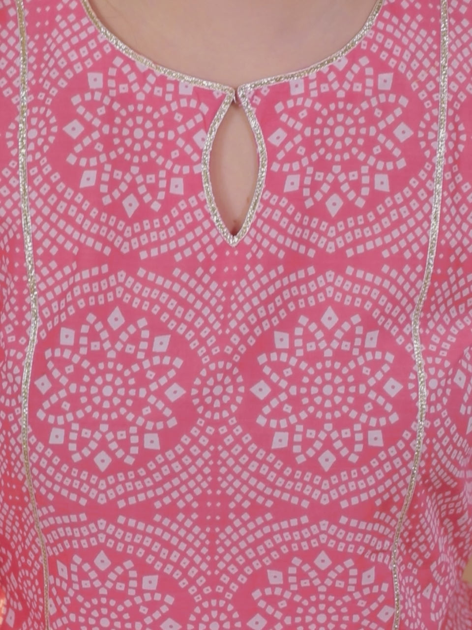 Pink Printed Cotton Straight Kurta With Skirt & Dupatta