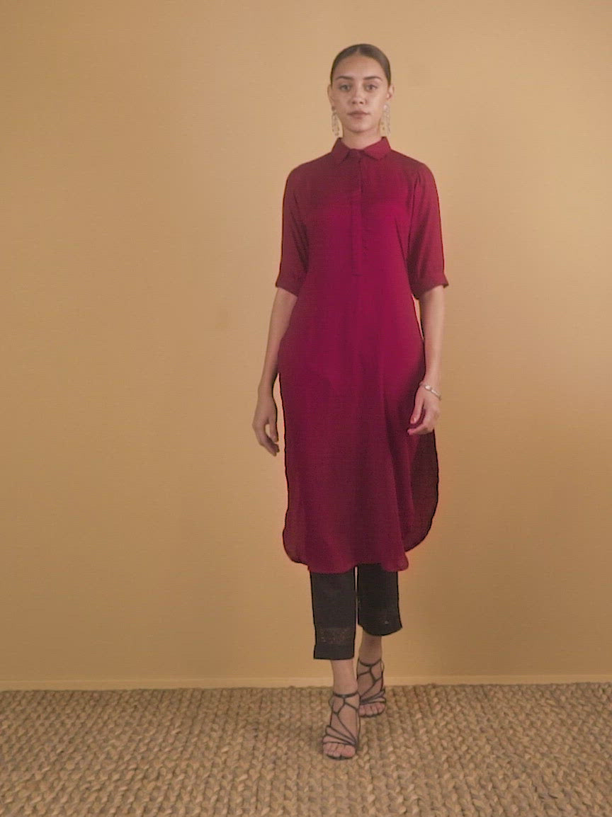  Maroon Woven Design Rayon Kurta 