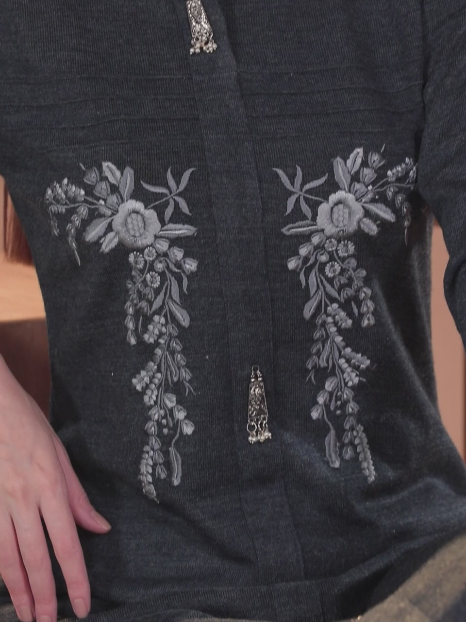  Grey Embroidered Wool Straight Kurta 
