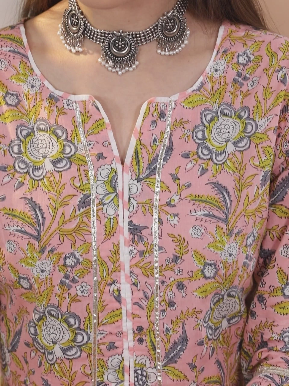  Peach Printed Cotton Straight Kurta With Palazzos & Dupatta 