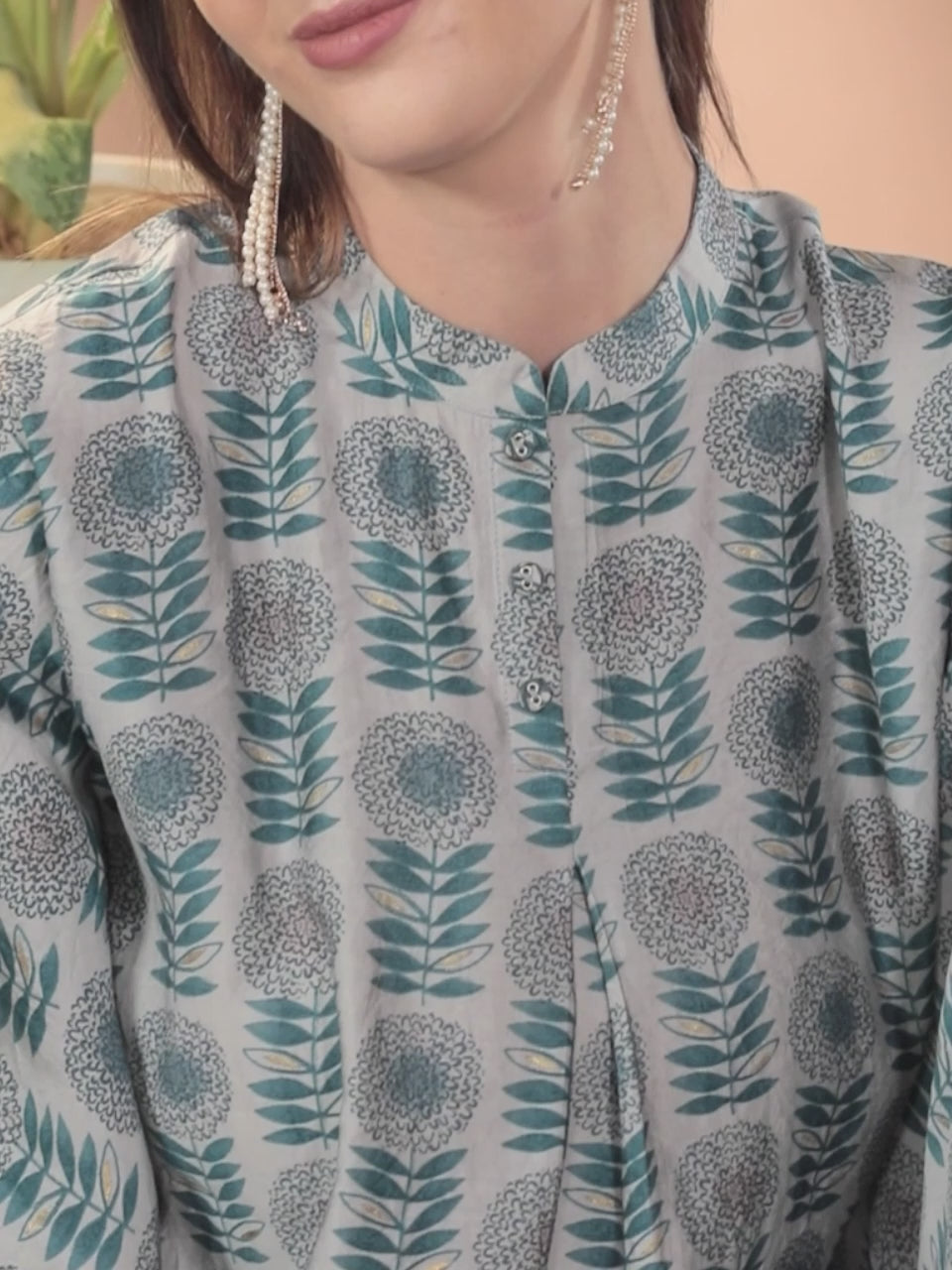  Grey Printed Silk Kaftan Kaftan With Trousers 