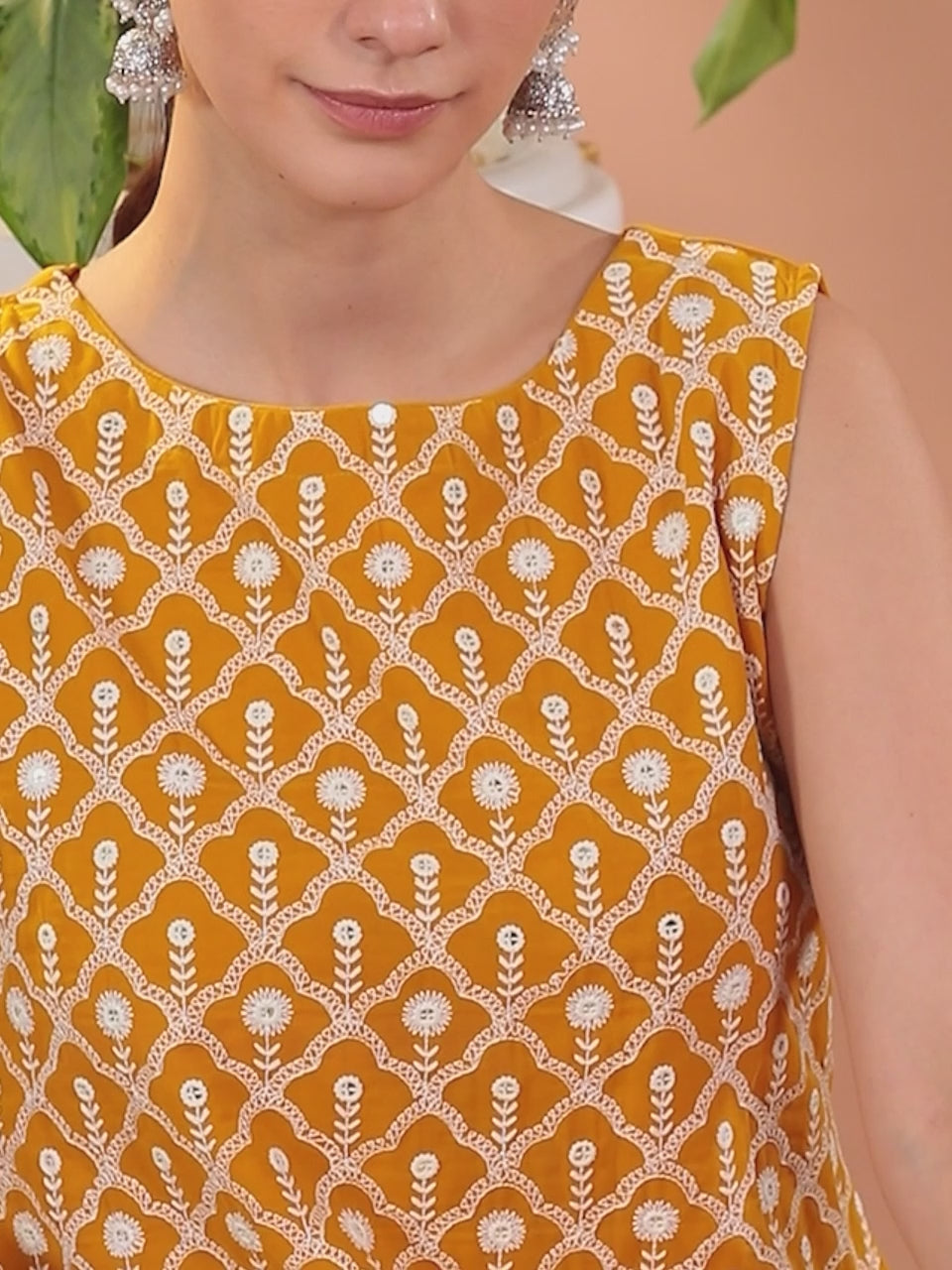 Mustard Embroidered Georgette Straight Kurta With Dupatta