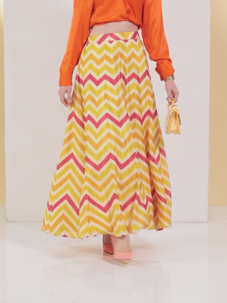  Yellow Printed Crepe Skirt 