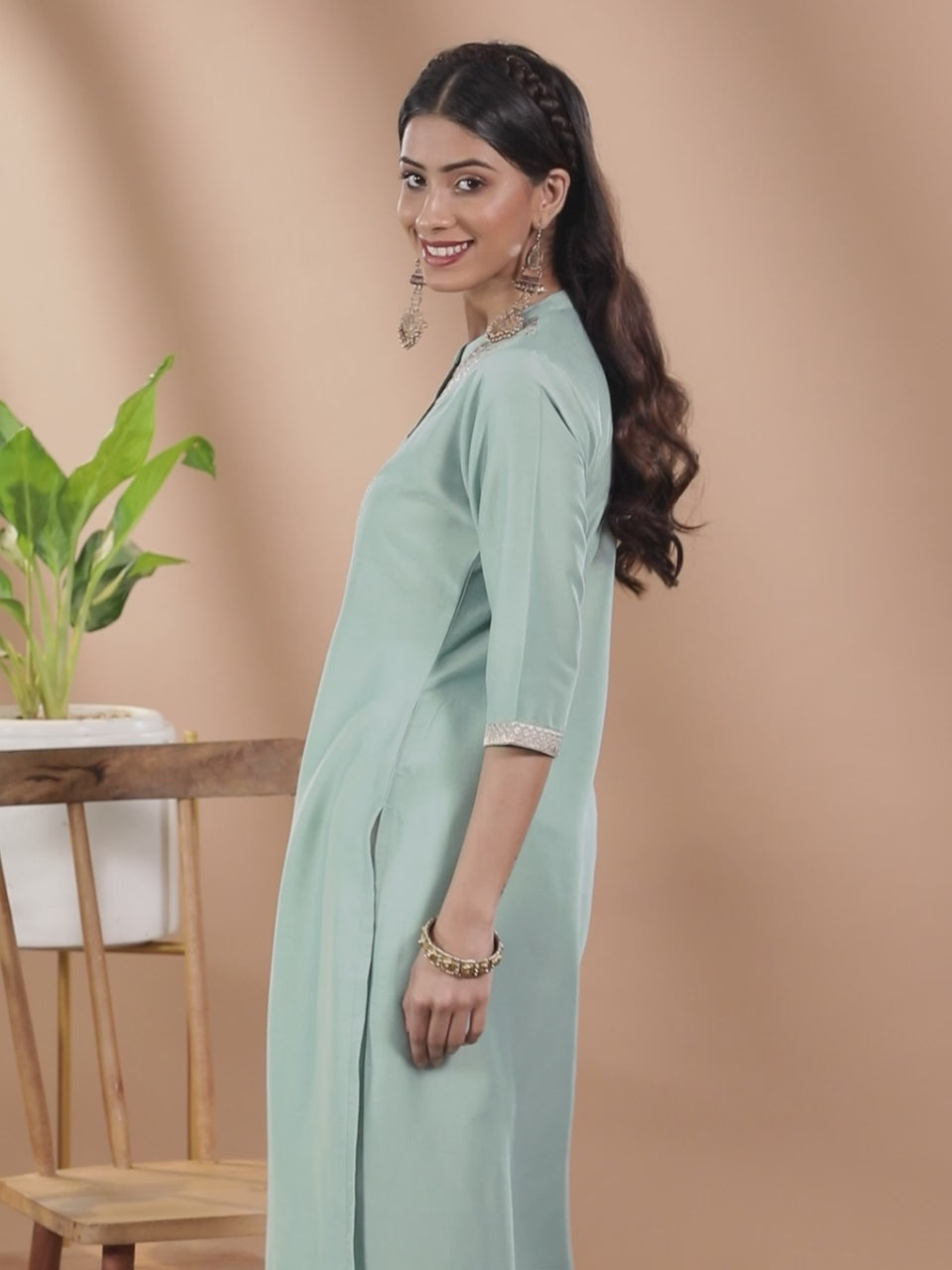 Blue Embroidered Chanderi Silk Kurta 