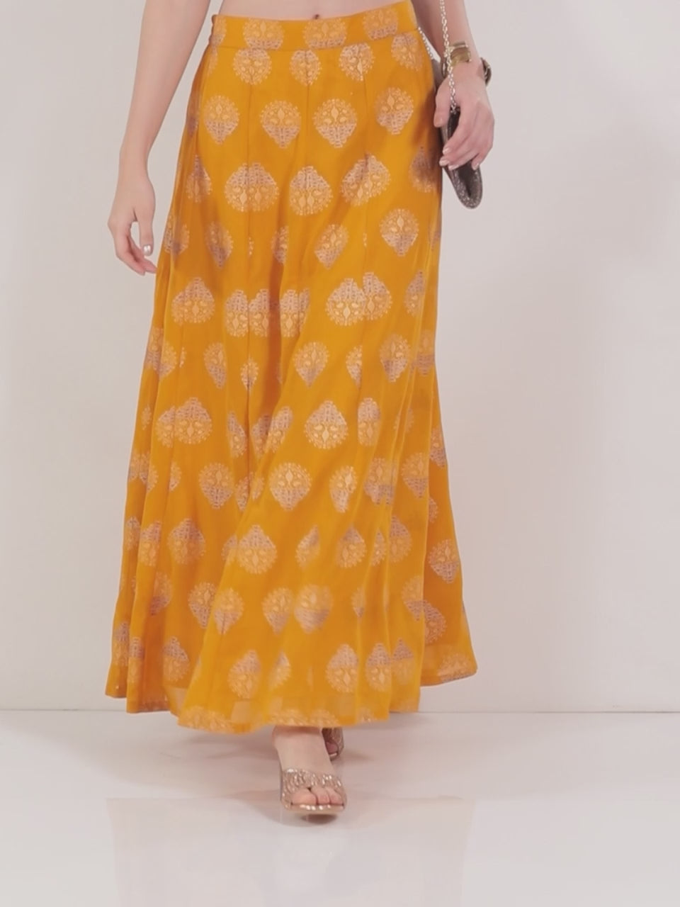 Mustard Printed Georgette Skirt