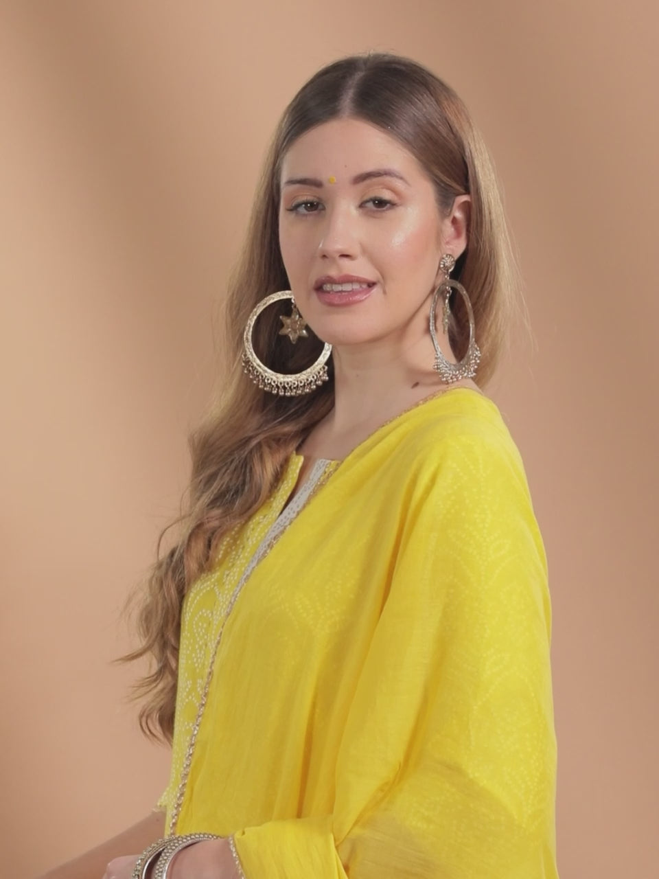  Yellow Printed Cotton Straight Kurta With Skirt & Dupatta 