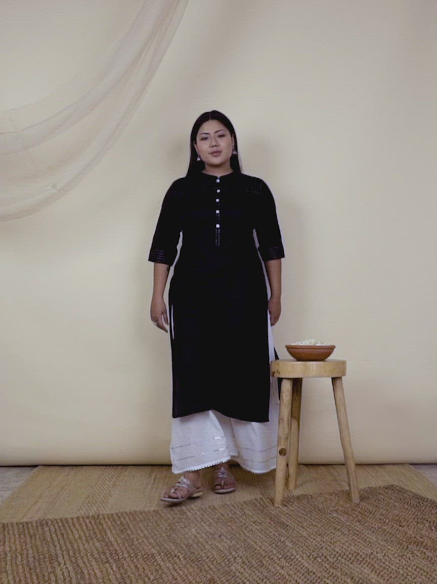  Plus Size Black Solid Cotton Kurta 