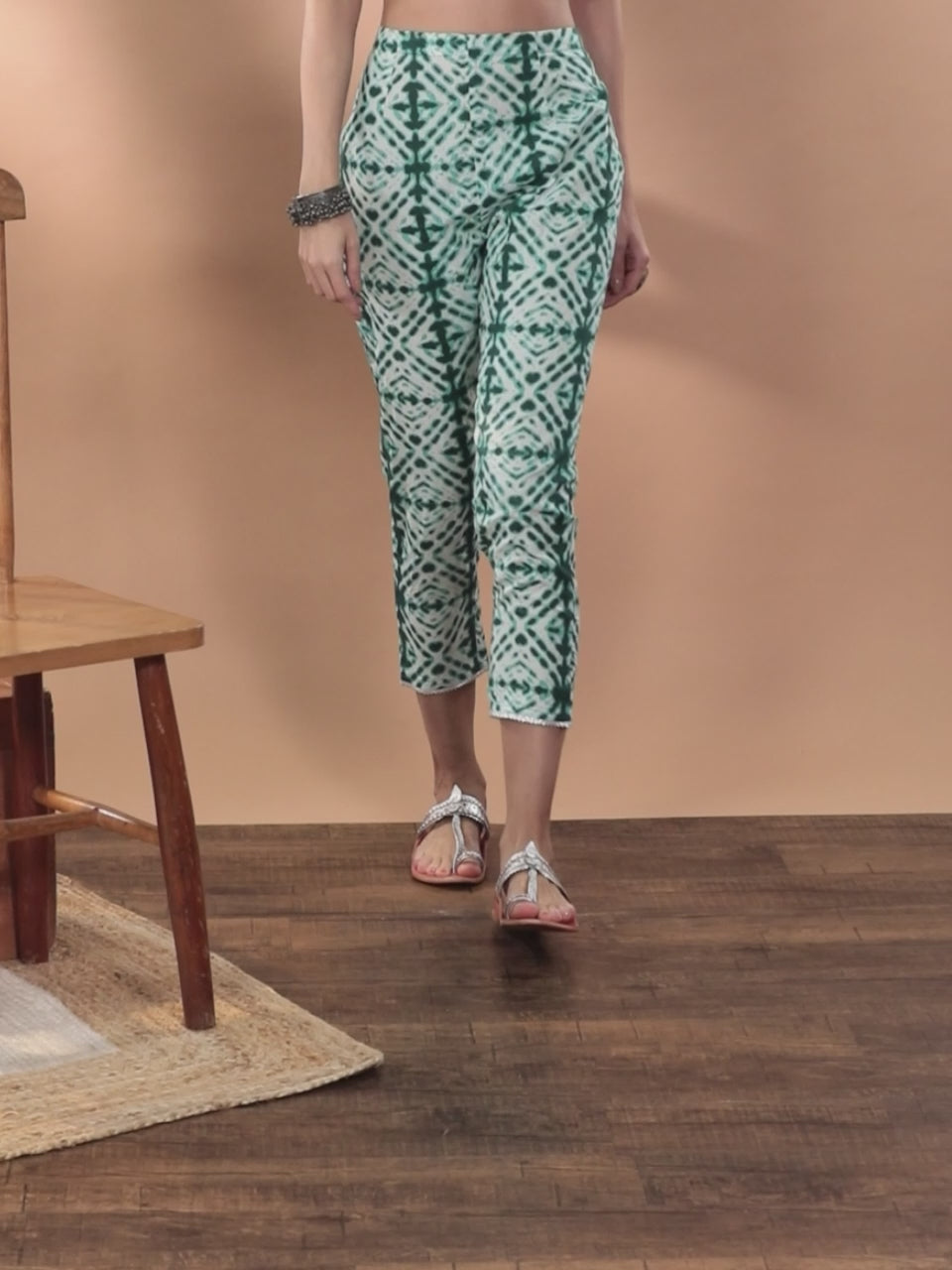  Green Printed Cotton Trousers 