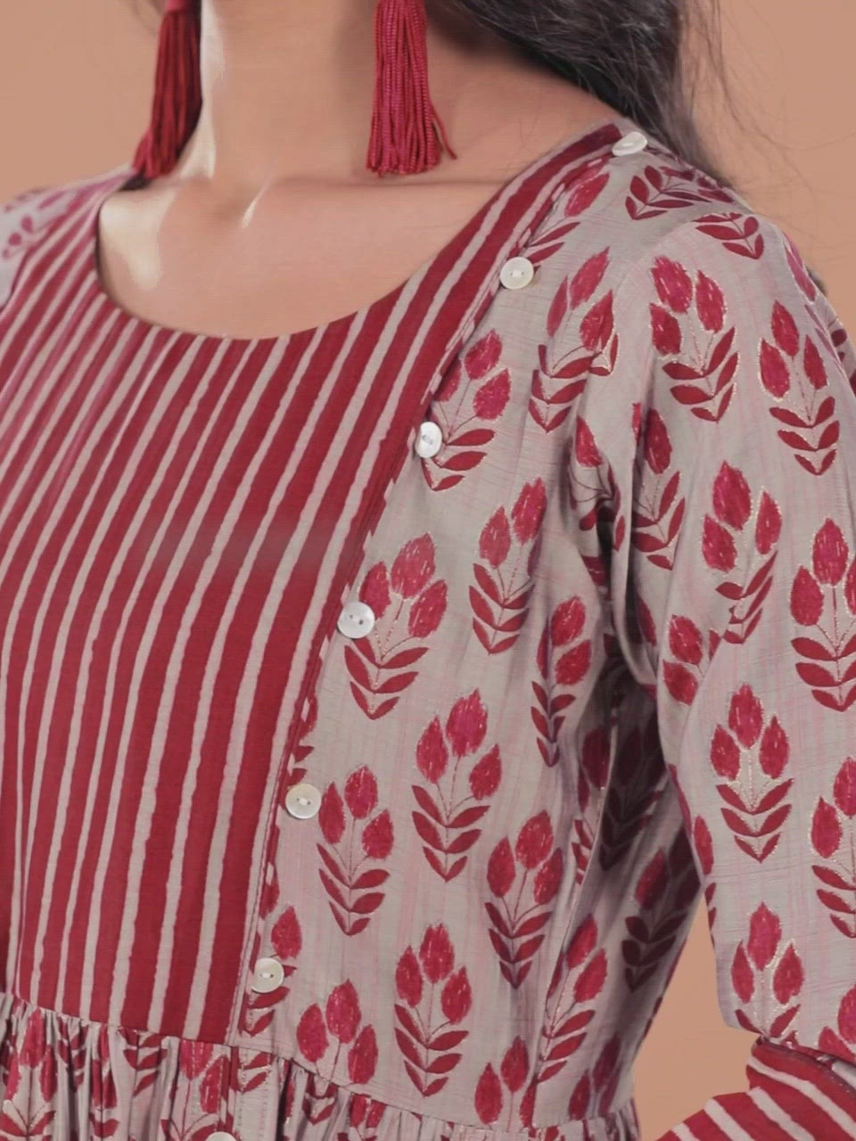  Maroon Printed Silk Dress 