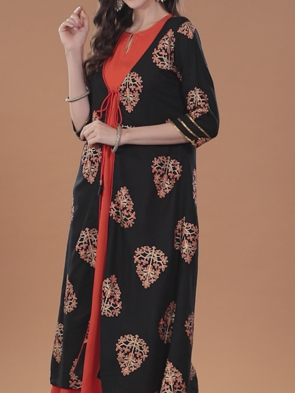  Orange Printed Rayon Dress 