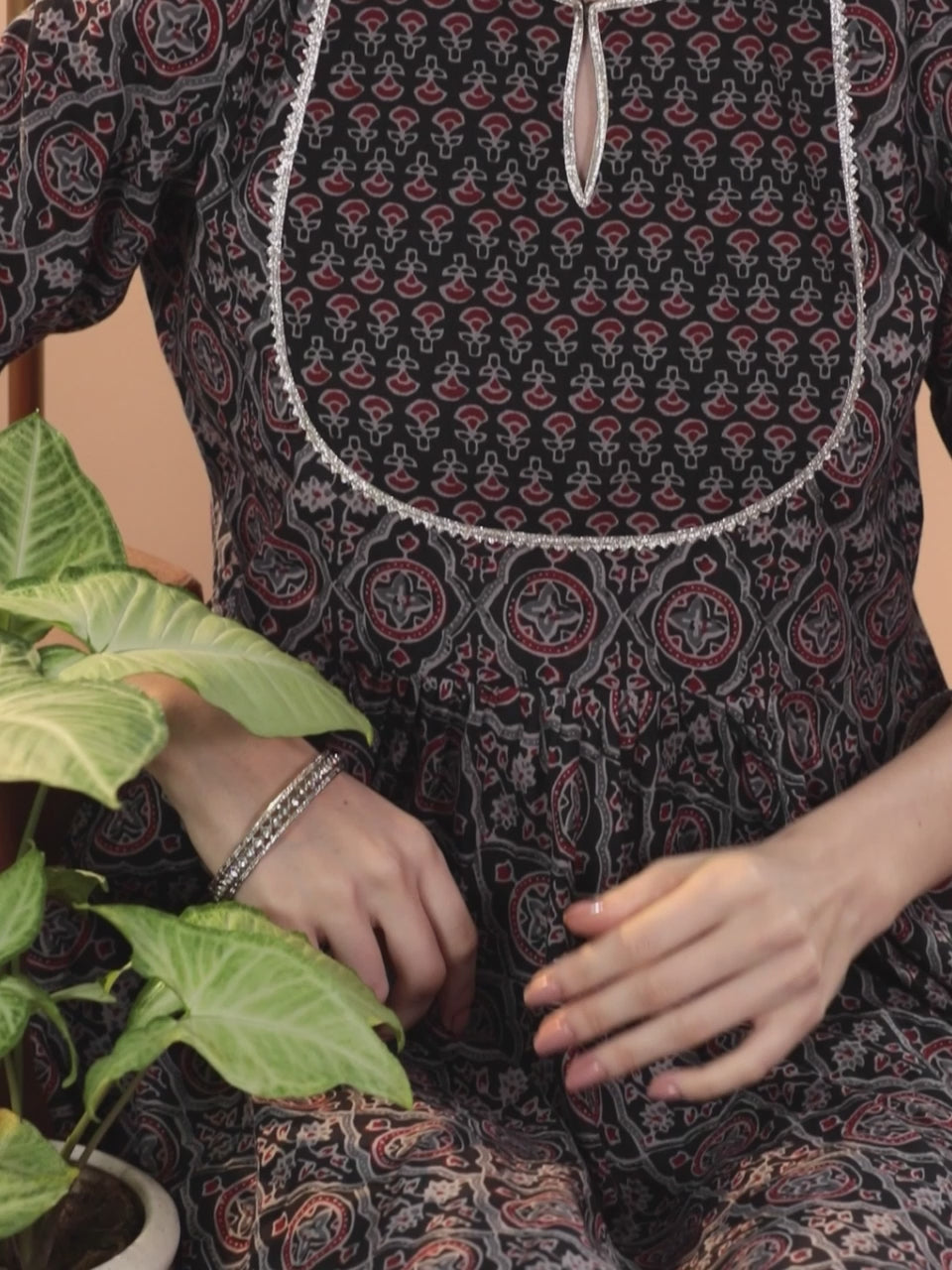  Black Yoke Design Cotton Anarkali Kurta With Dupatta 