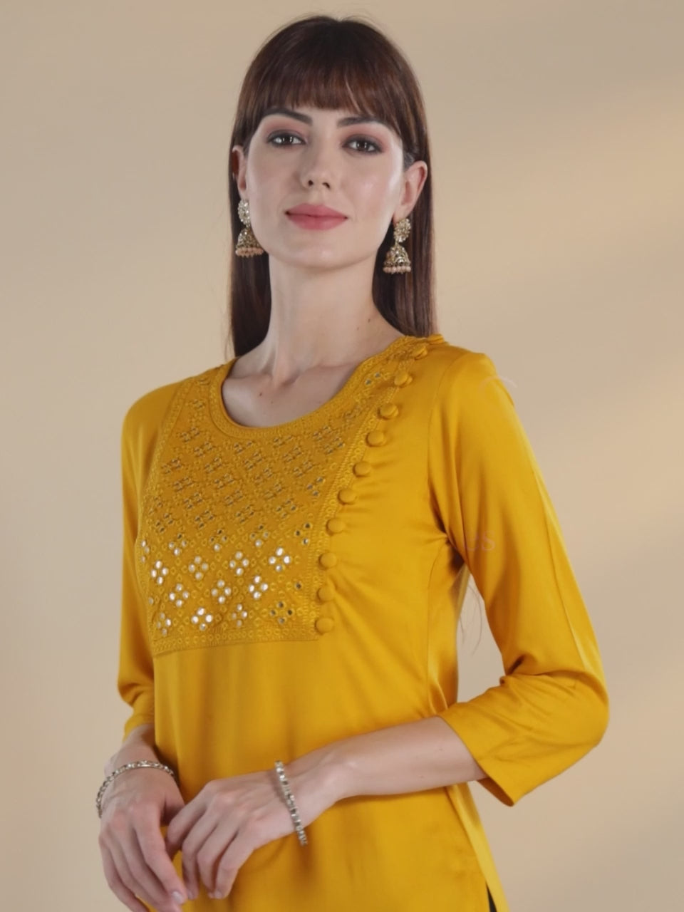 Mustard Yoke Design Rayon Kurta