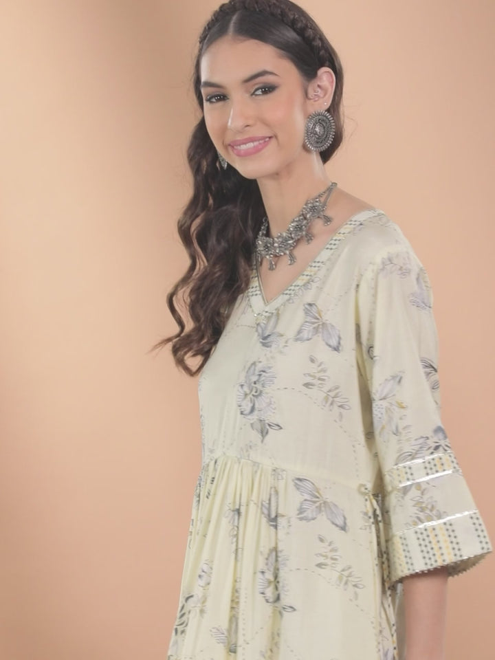 Yellow Printed Silk Kurta