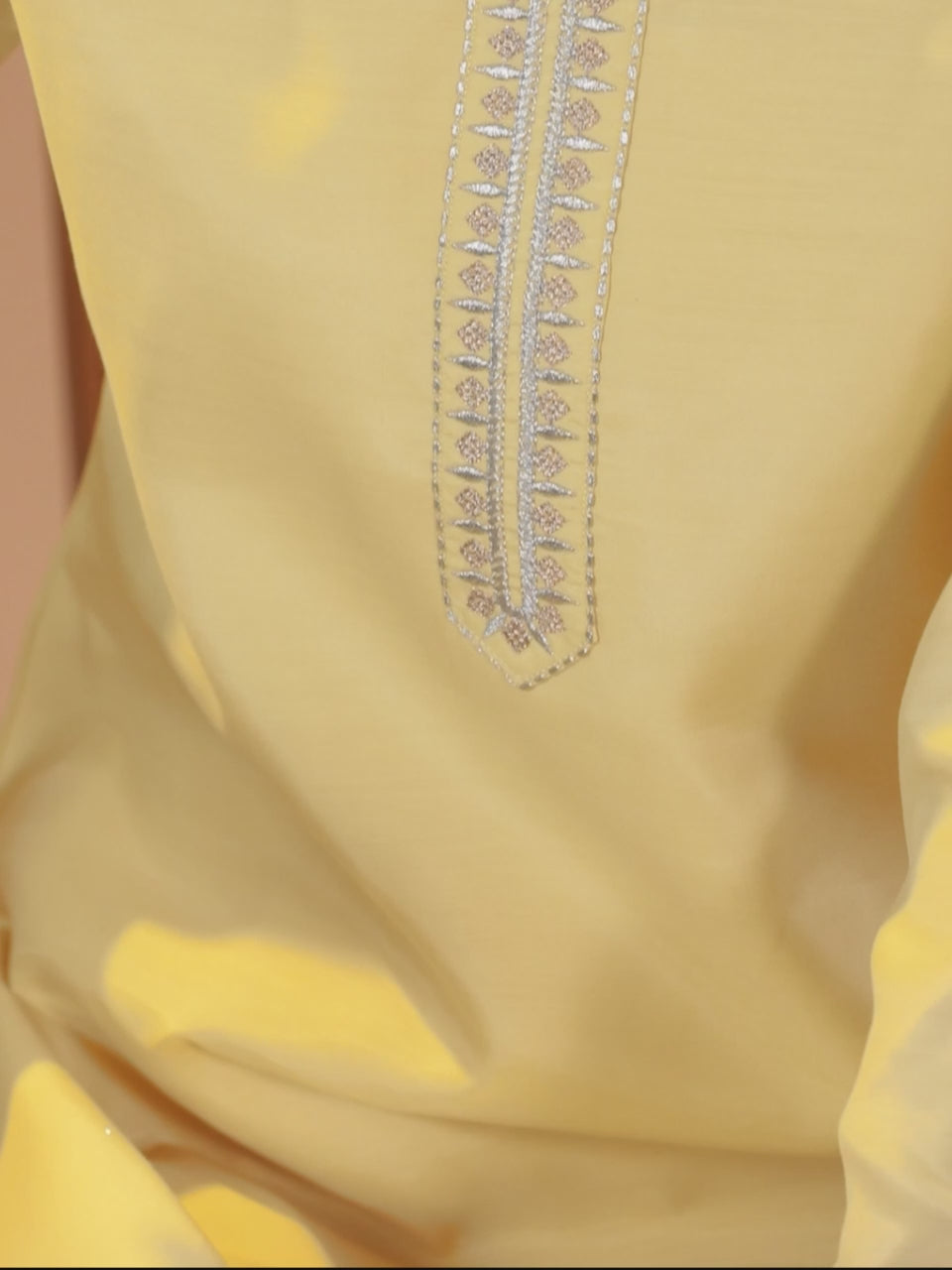  Yellow Embroidered Chanderi Silk Kurta 