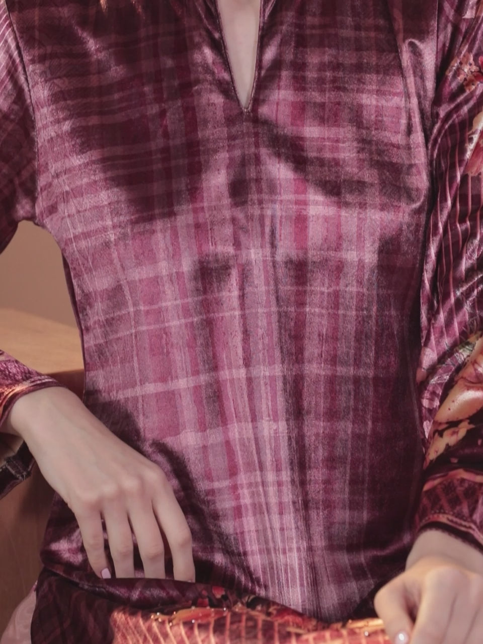  Pink Printed Velvet Straight Kurta 