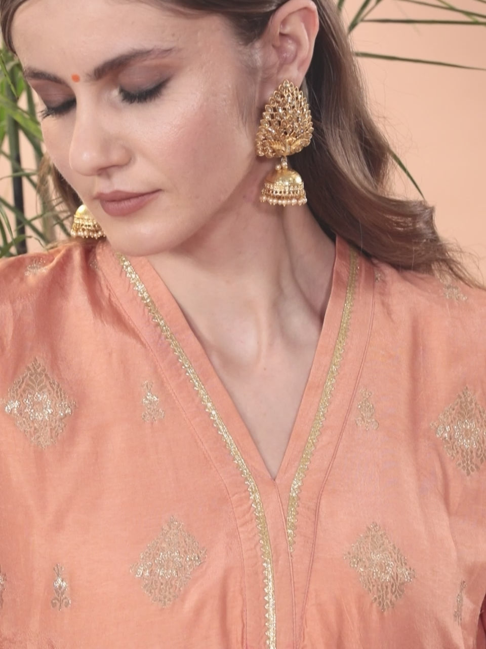  Peach Self Design Chanderi Silk Straight Kurta With Salwar & Dupatta 