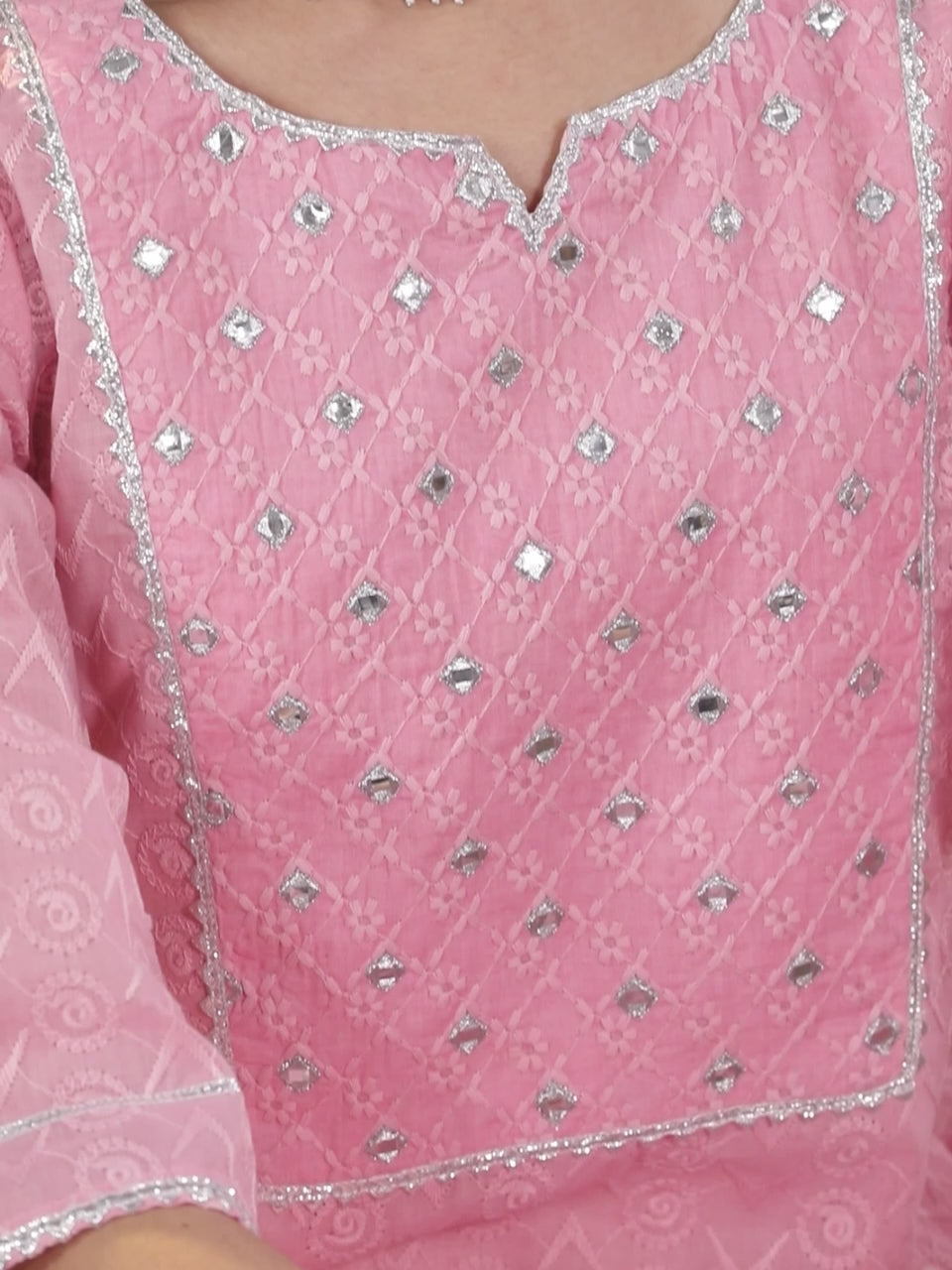Pink Embroidered Cotton Kurta
