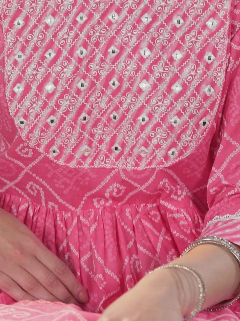  Pink Printed Cotton Anarkali Kurta With Dupatta 