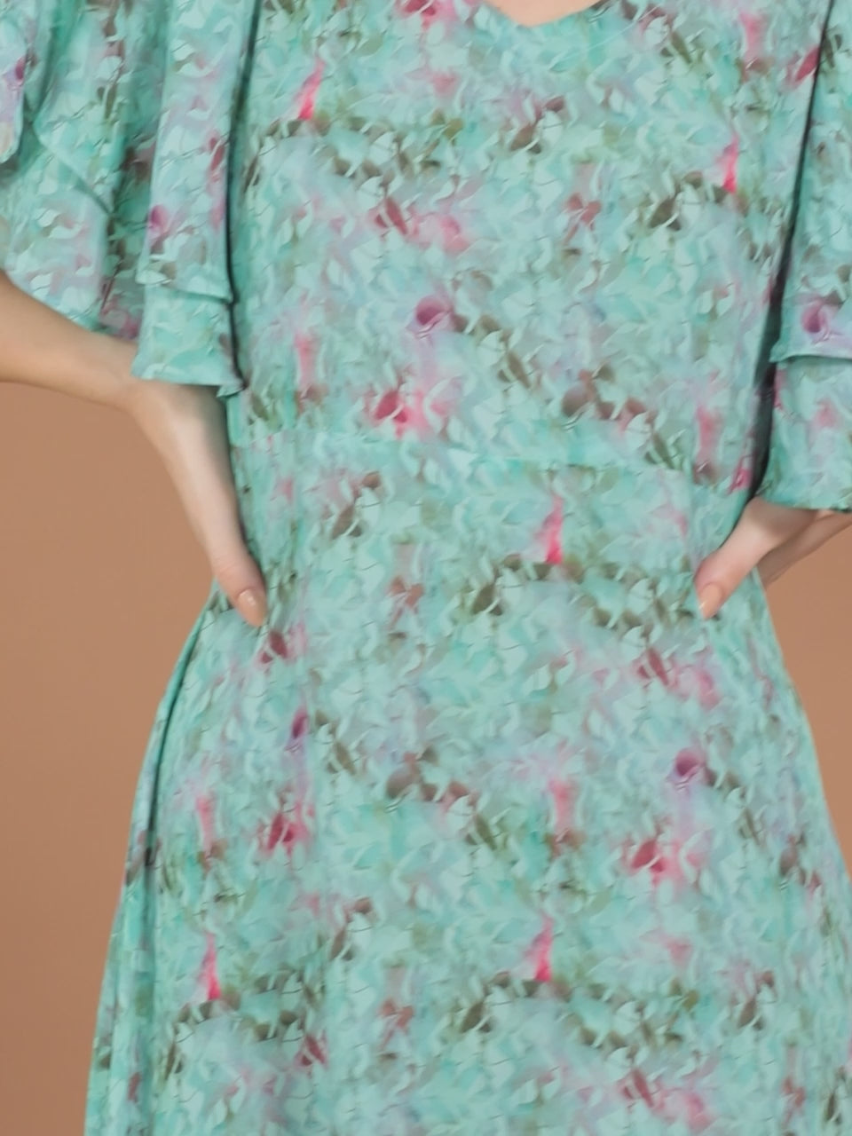  Sea Green Printed Georgette Flared Dress 