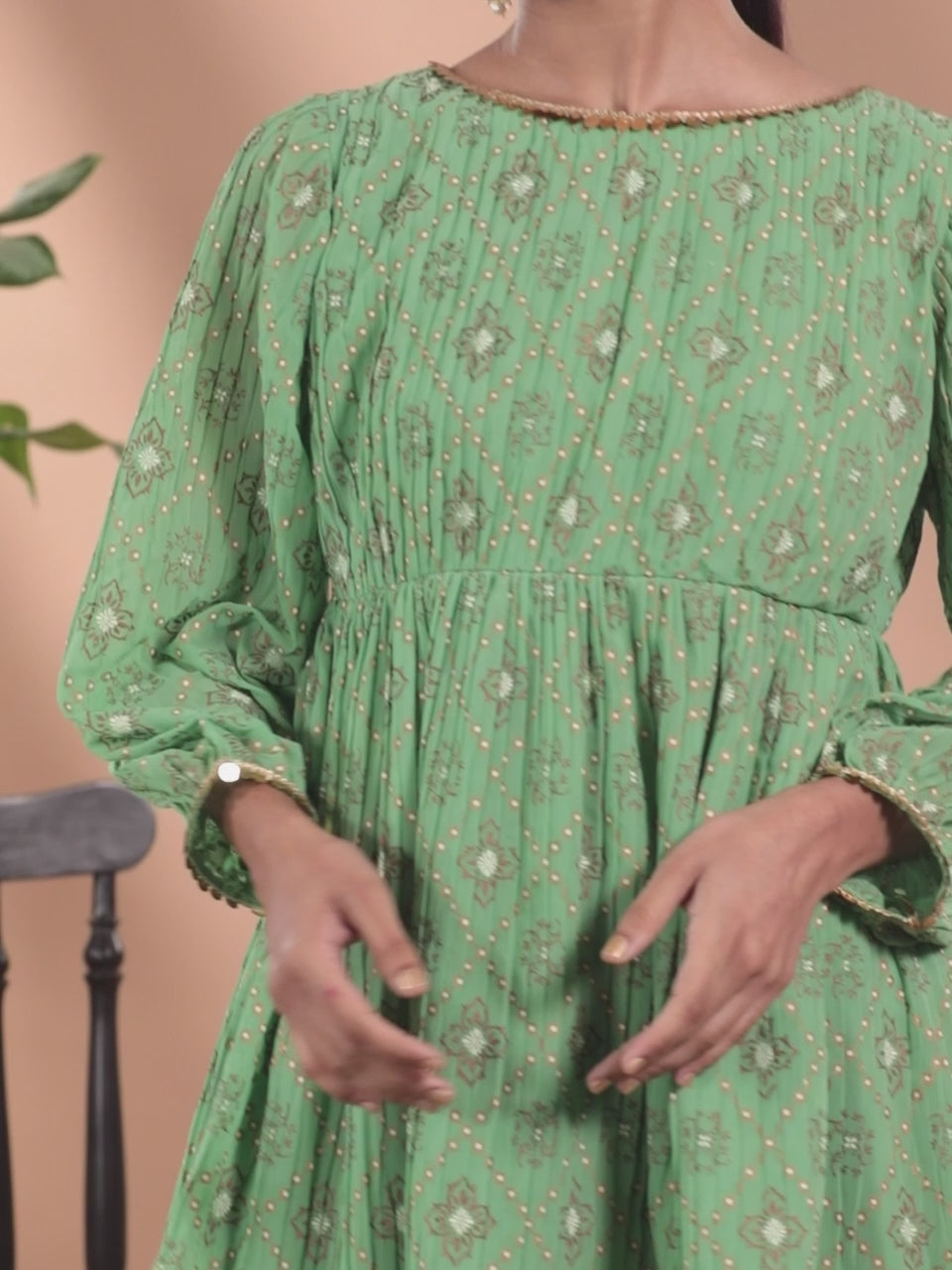  Green Printed Georgette A-Line Kurta With Palazzos & Dupatta 