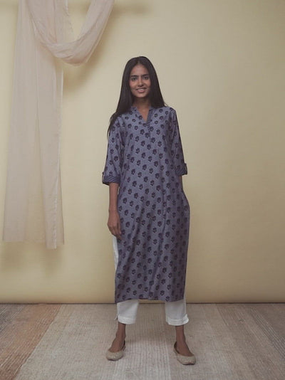 Indigo Printed Rayon Kurta