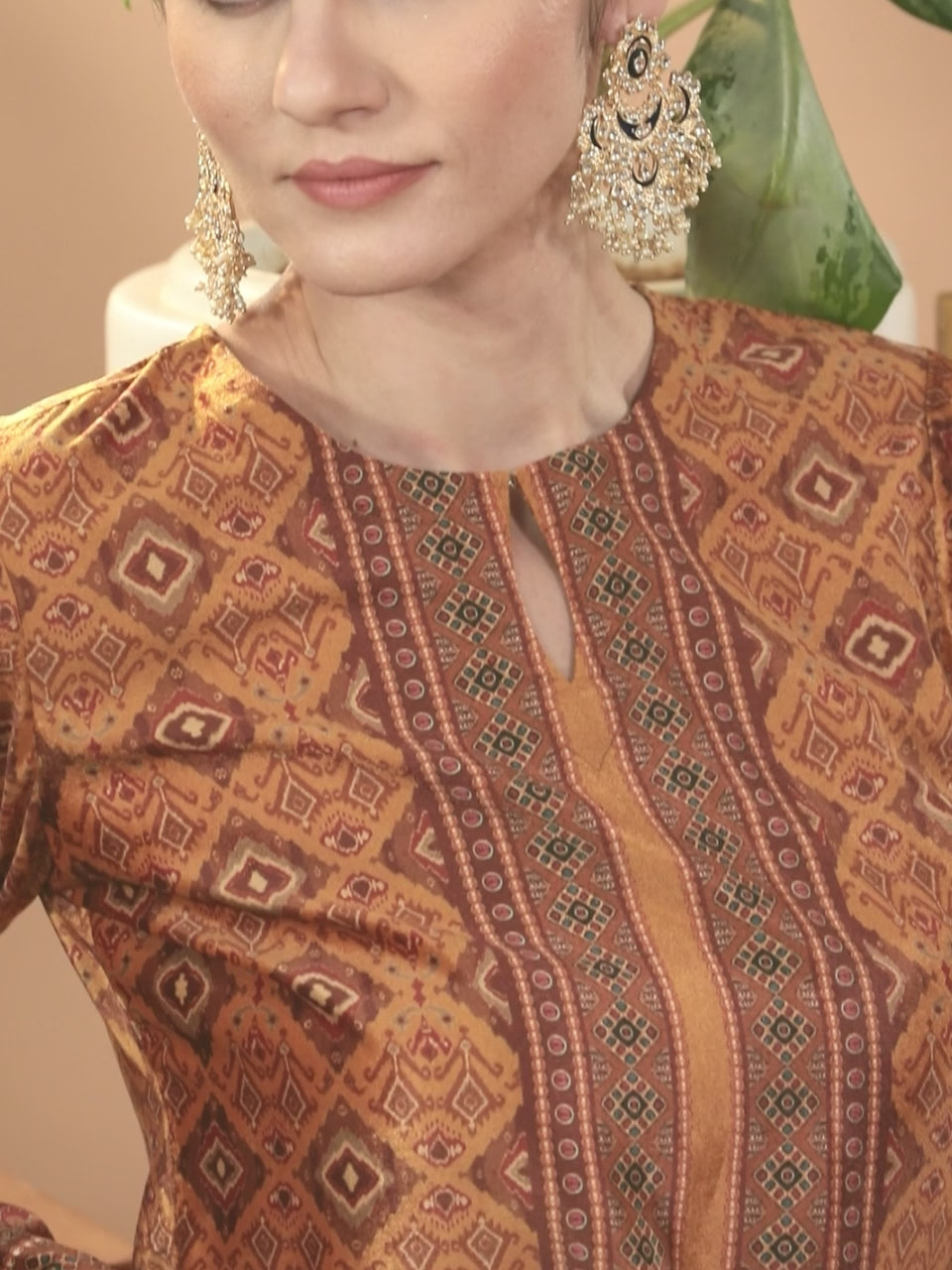  Mustard Printed Velvet Straight Kurta With Dupatta 