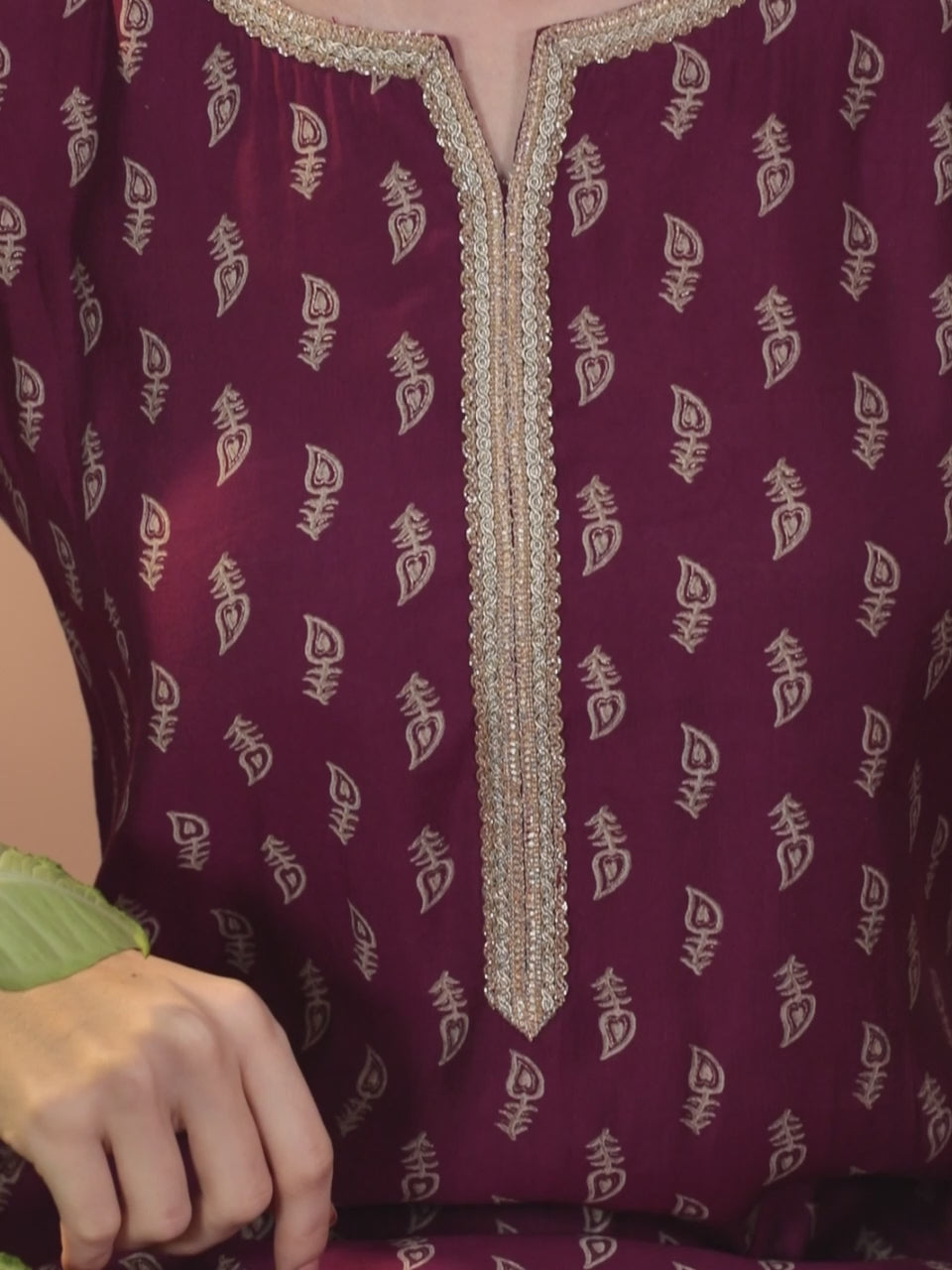  Purple Printed Silk Blend Straight Kurta With Palazzos & Dupatta 