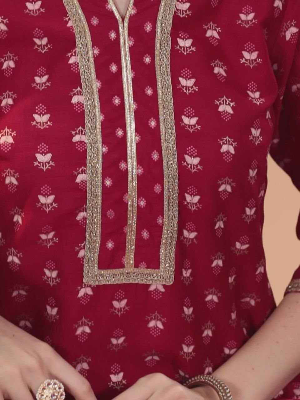  Pink Printed Silk Blend Straight Kurta With Palazzos & Dupatta 